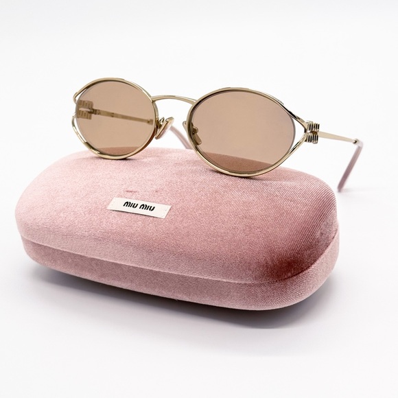 NEW MIU MIU SMU 52Y ZVN20F OVAL WOMEN SUNGLASSES MU52YS ZVN20F GOLD MU 52YS main image 10